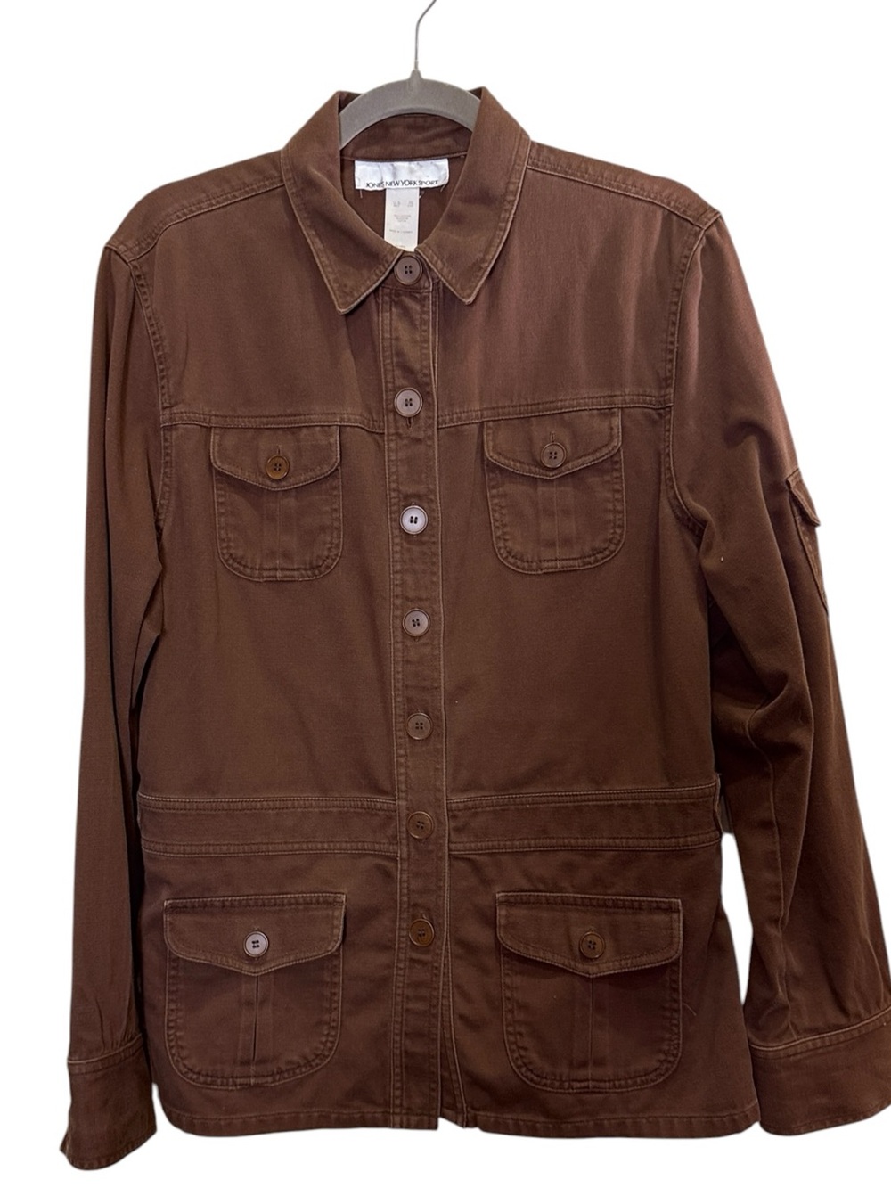 Jones New York Vintage Chocolate Brown Cotton Utility Field Chore Jacket sz XL